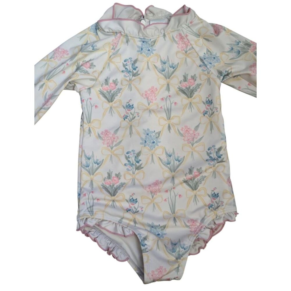 Edgehill Collection Toddler Girls Floral Long Sleeve Rash Guard Swimsuit 2T